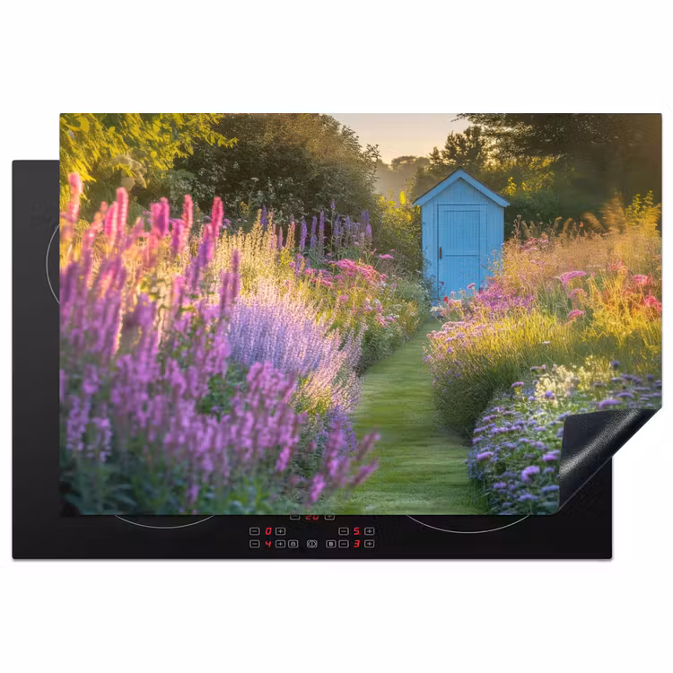 Tuinhuisje - Blauw - Bloemen Inductie beschermer vinyl 3mm klein -3d
