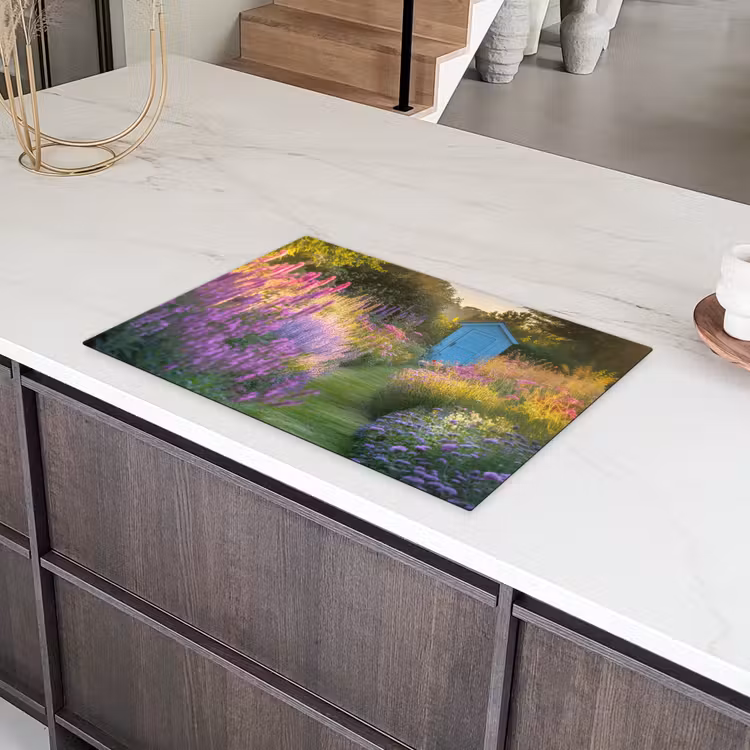 Tuinhuisje - Blauw - Bloemen Inductie beschermer vinyl 3mm klein -sfeer8