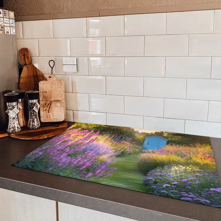 Tuinhuisje - Blauw - Bloemen Inductie beschermer vinyl 3mm klein -sfeer3