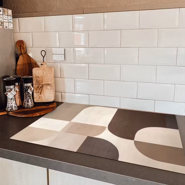 Geometrisch - Geweven structuur - Modern Inductie beschermer vinyl 3mm klein -sfeer3