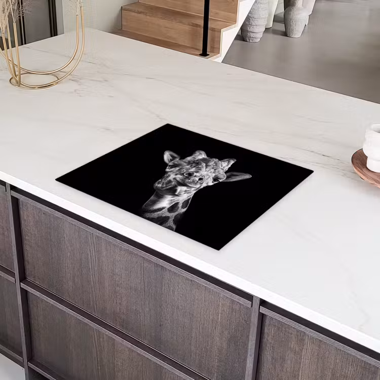 Giraffe - Dier - Zwart - Wit Inductie beschermer vinyl 3mm groot -sfeer8