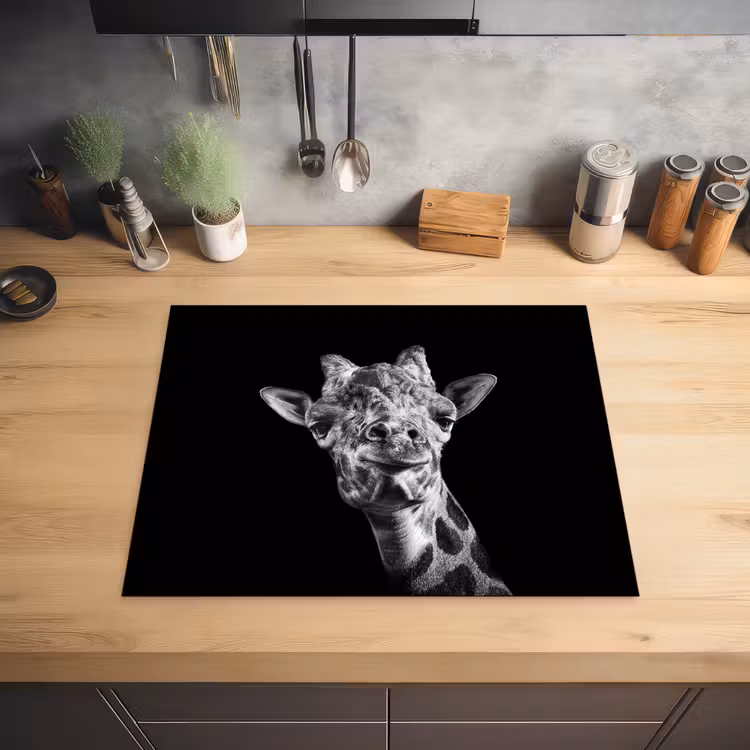 Giraffe - Dier - Zwart - Wit Inductie beschermer vinyl 3mm groot -sfeer5