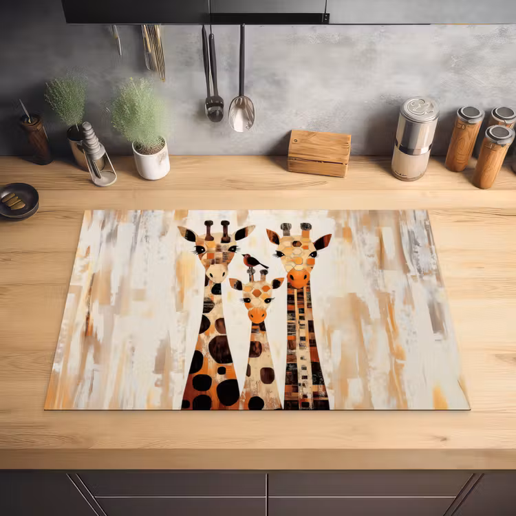 Giraffen - Cartoon - Crème Inductie beschermer vinyl 3mm klein -sfeer5
