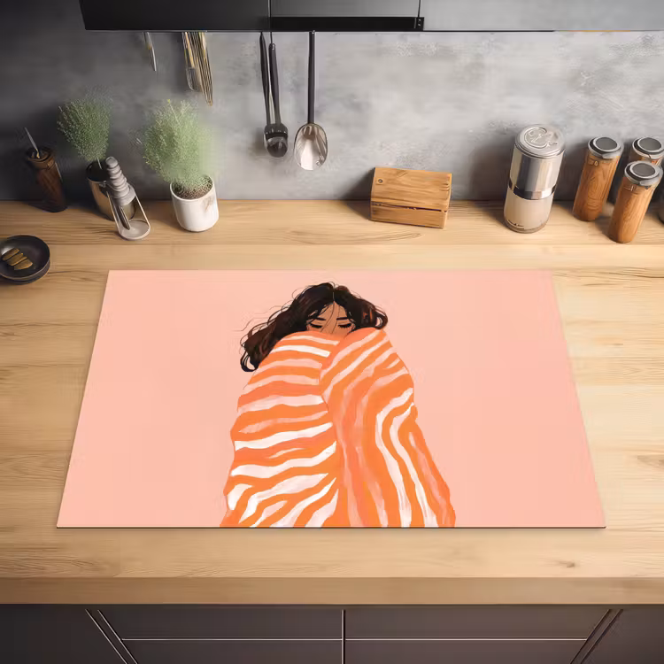 Meisje - Deken - Gestreept - Oranje Inductie beschermer vinyl 3mm klein -sfeer5