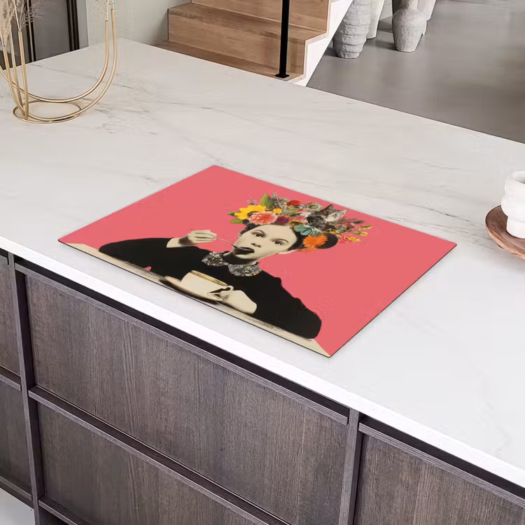 Meisje - Kopje - Bloemen - Roze Inductie beschermer vinyl 3mm klein -sfeer8