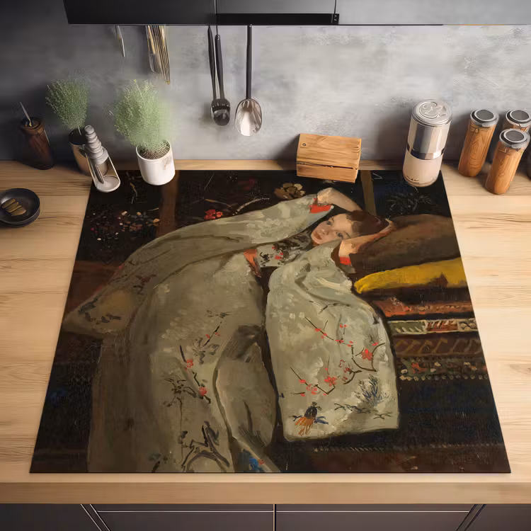Meisje in witte kimono - Schilderij van George Hendrik Breitner Inductie beschermer vinyl 3mm middel -sfeer5