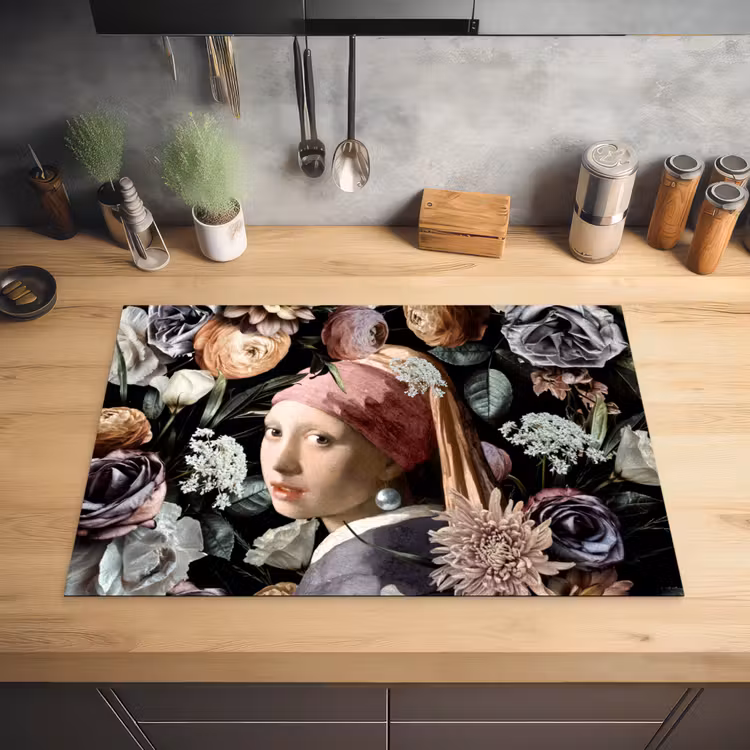 Meisje met de parel - Bloemen - Vermeer - Pastel - Kunstwerk - Schilderij - Oude meesters Inductie beschermer vinyl 3mm klein -sfeer5