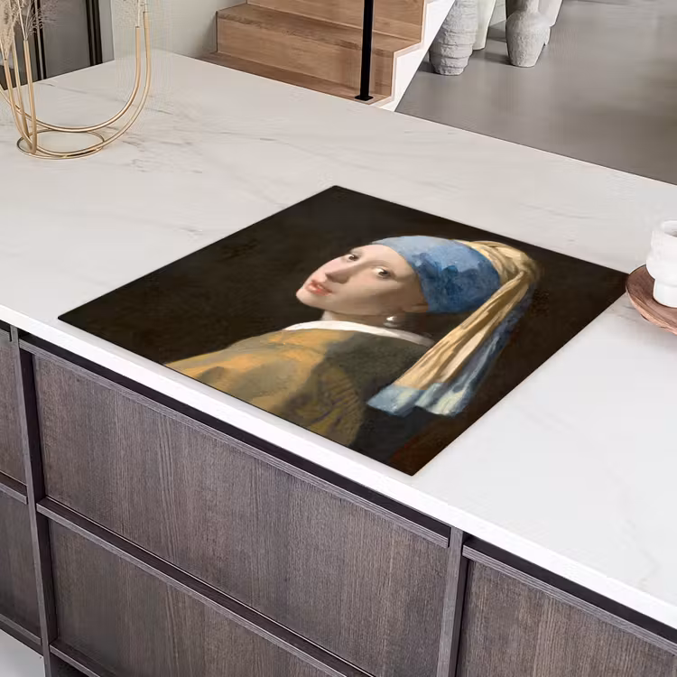Meisje met de Parel - Schilderij van Johannes Vermeer Inductie beschermer vinyl 3mm middel -sfeer8