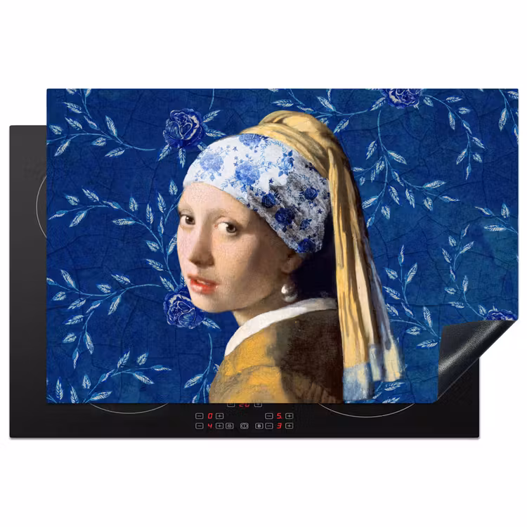 Meisje met de parel - Delfts blauw - Vermeer - Bloemen - Schilderij - Oude meesters Inductie beschermer vinyl 3mm klein -3d