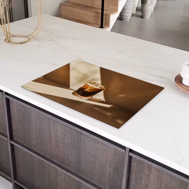 Glas - Ijskoffie - Schaduw - Bruin Inductie beschermer vinyl 3mm klein -sfeer8