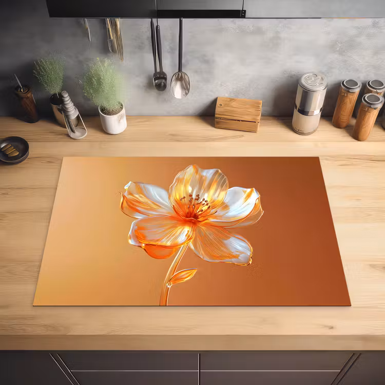 Glazen - Bloem - Oranje Inductie beschermer vinyl 3mm klein -sfeer5