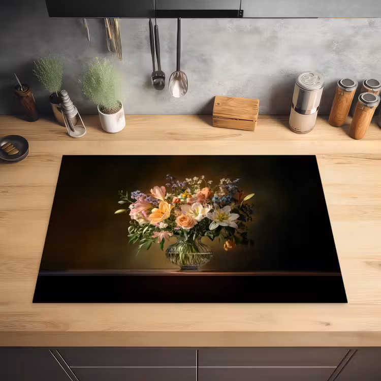Glazen - Bloemen - Boeket - Kleuren Inductie beschermer vinyl 3mm klein -sfeer5