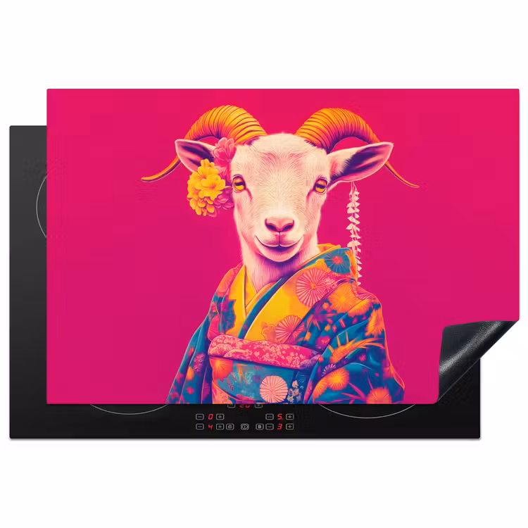 Geit - Hoorns - Kimono - Kleurrijk Inductie beschermer vinyl 3mm klein -3d