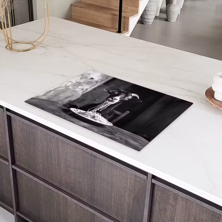 Geit - Bord - Spaghetti - Zwart Wit Inductie beschermer vinyl 3mm klein -sfeer8