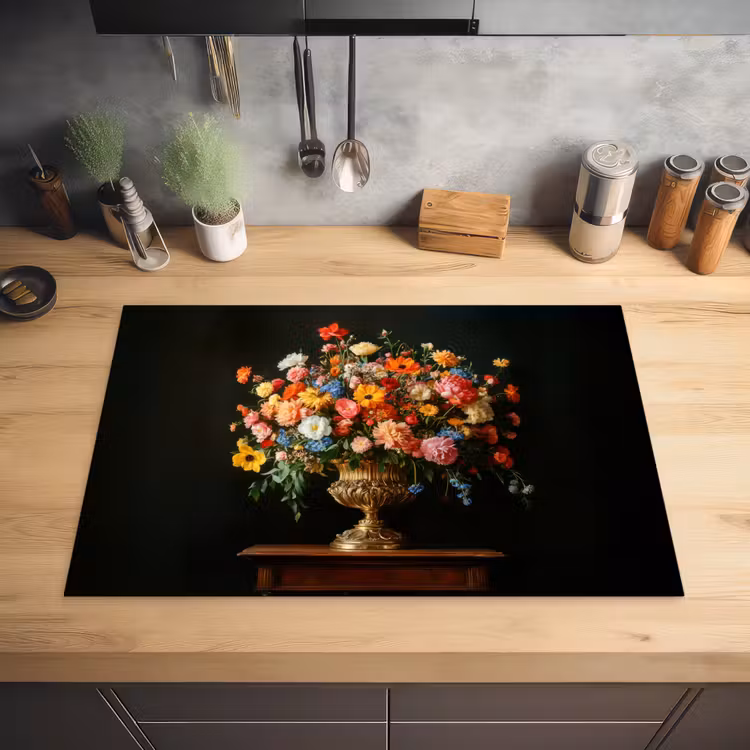 Goud - Bloemen - Kleuren - Vaas Inductie beschermer vinyl 3mm klein -sfeer5