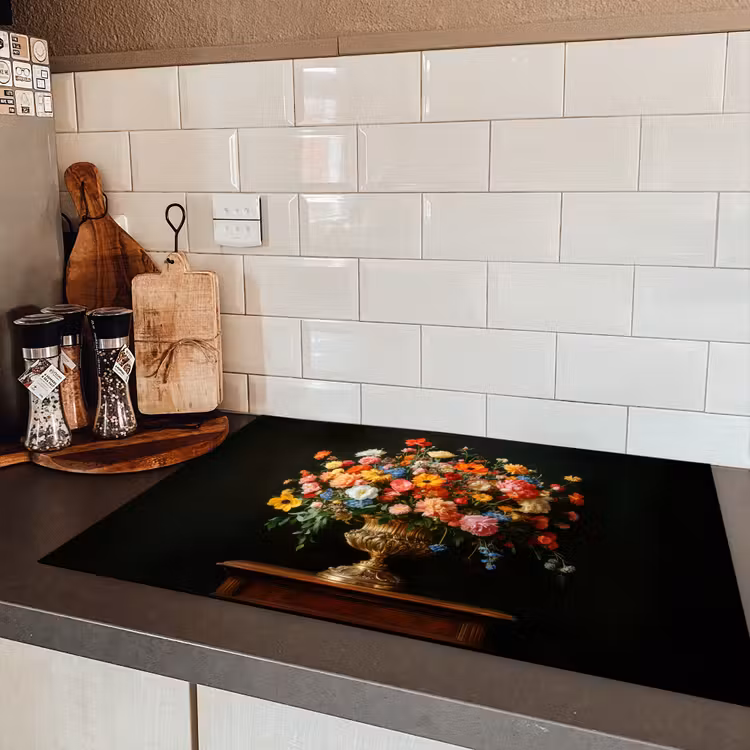 Goud - Bloemen - Kleuren - Vaas Inductie beschermer vinyl 3mm klein -sfeer3