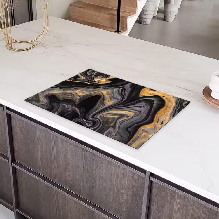 Goud - Marmer - Zwart Inductie beschermer vinyl 3mm klein -sfeer8