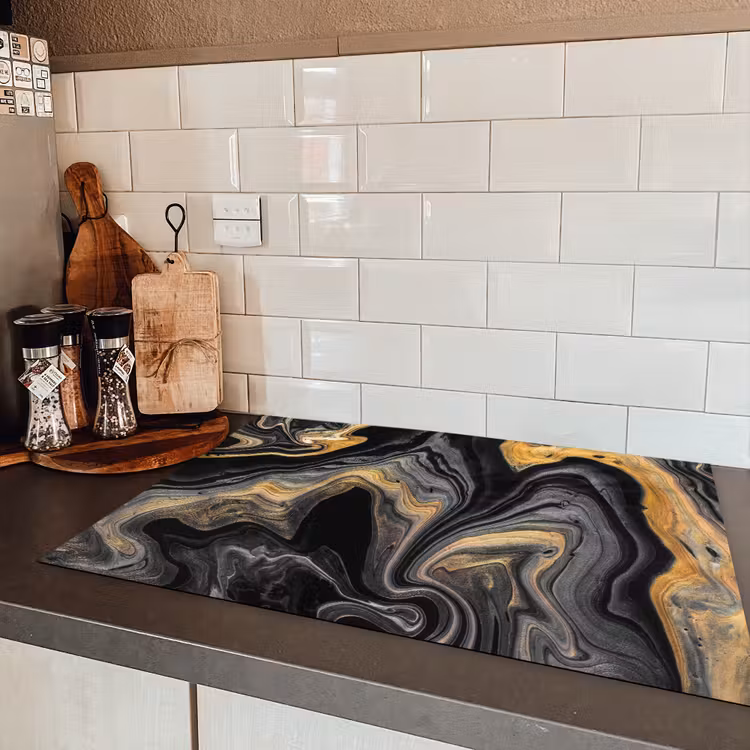 Goud - Marmer - Zwart Inductie beschermer vinyl 3mm klein -sfeer3
