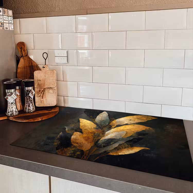 Gouden Bladcompositie – Botanische Luxe Inductie beschermer vinyl 3mm klein -sfeer3