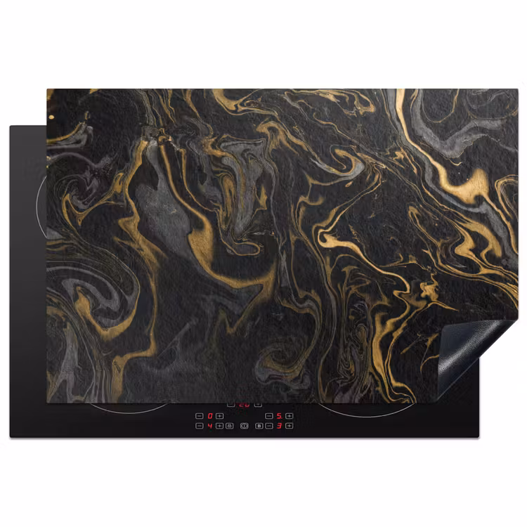 Gouden Rivieren in Zwart Marmer Inductie beschermer vinyl 3mm klein -3d