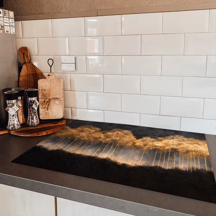 Gouden Bomen in Mistig Landschap Inductie beschermer vinyl 3mm klein -sfeer3