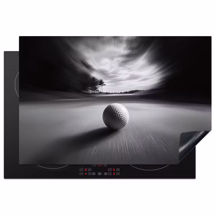 Golfbal - Wazig - Zwart Inductie beschermer vinyl 3mm klein -3d