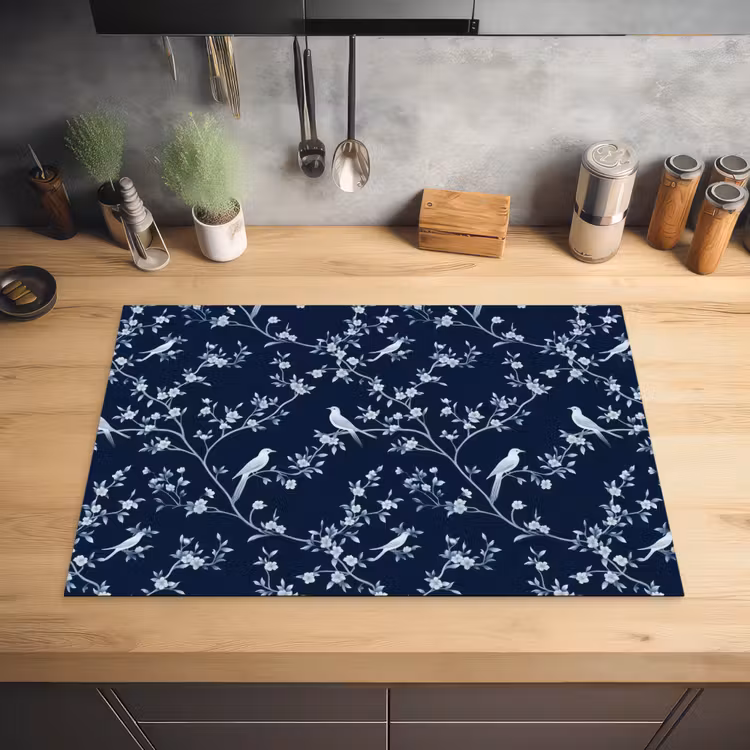 Grafisch - Bloesemtak - Blauw Inductie beschermer vinyl 3mm klein 276 -sfeer5