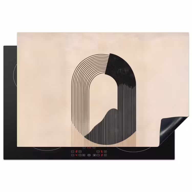 Grafisch gebogen motief - Beige Inductie beschermer vinyl 3mm klein -3d