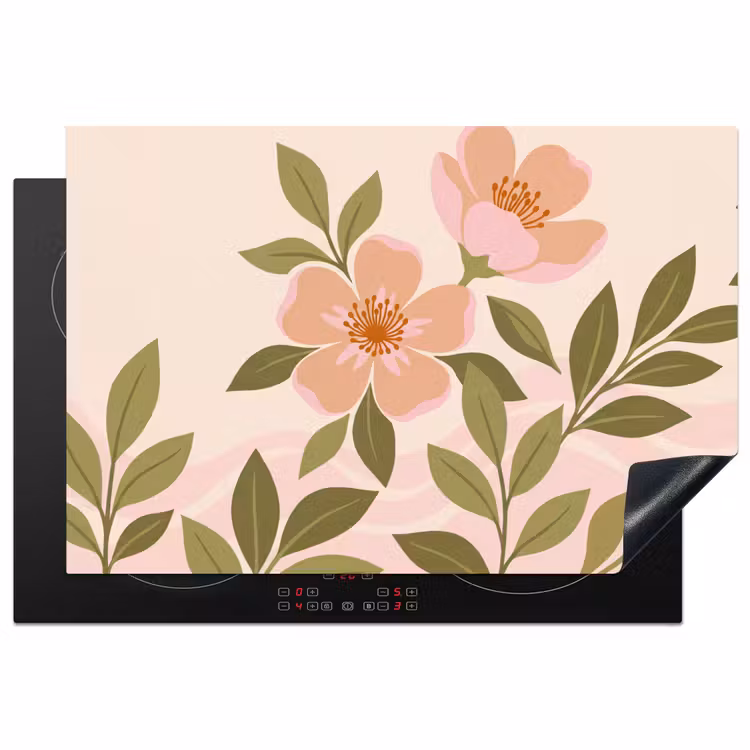 Grafisch - Bloemen - Roze Inductie beschermer vinyl 3mm klein -3d