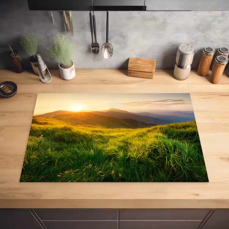 Gras - Heuvels - Zon - Natuur - Landschap Inductie beschermer vinyl 3mm klein -sfeer5