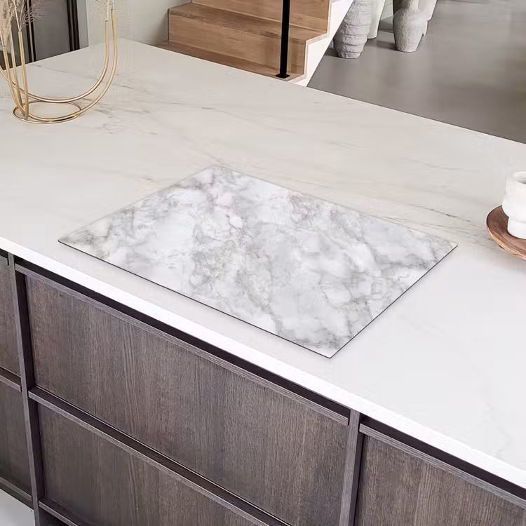 Grijs - Wit - Marmer Inductie beschermer vinyl 3mm klein 276 -sfeer8