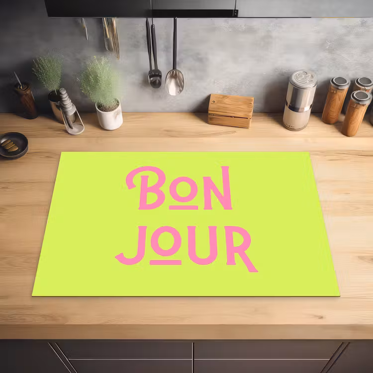 Groen - Roze bonjour - art-deco Inductie beschermer vinyl 3mm klein -sfeer5