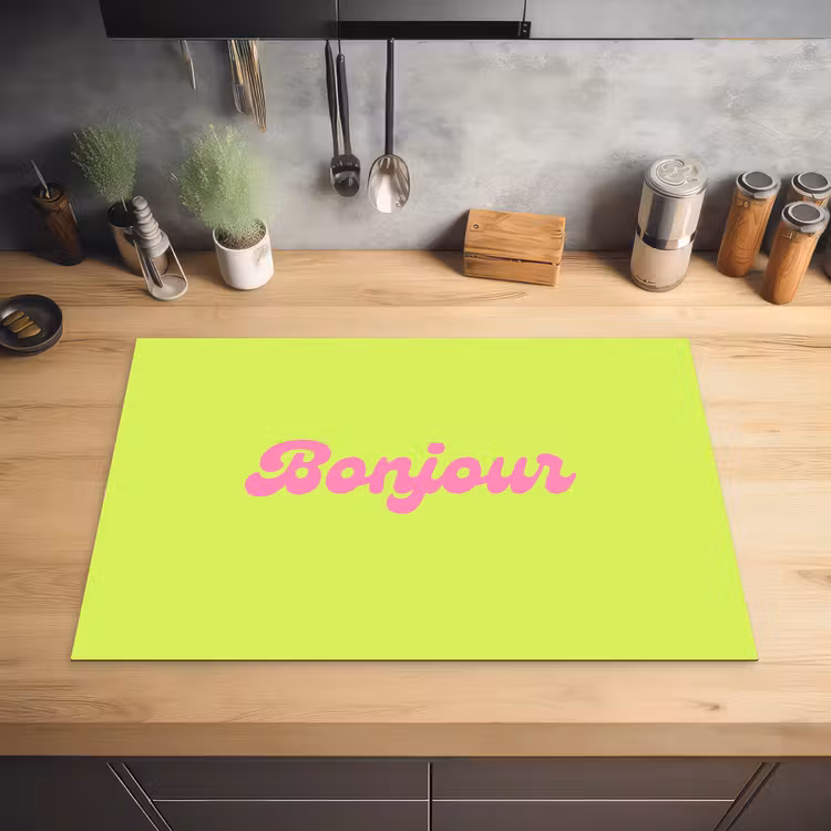 Groen - Roze bonjour - Retro Inductie beschermer vinyl 3mm klein -sfeer5
