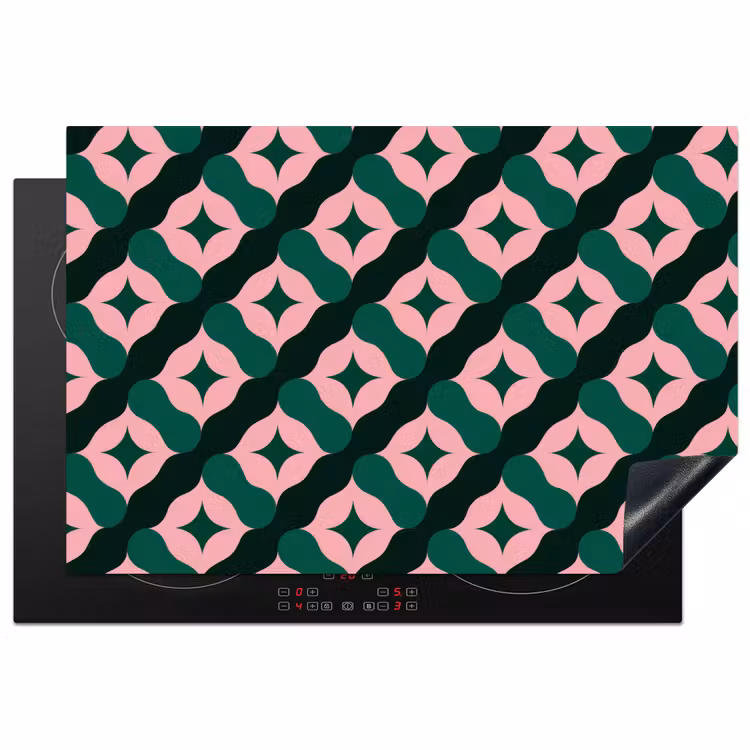 Groen - Roze - Retro - Sterren Inductie beschermer vinyl 3mm klein 276 -3d