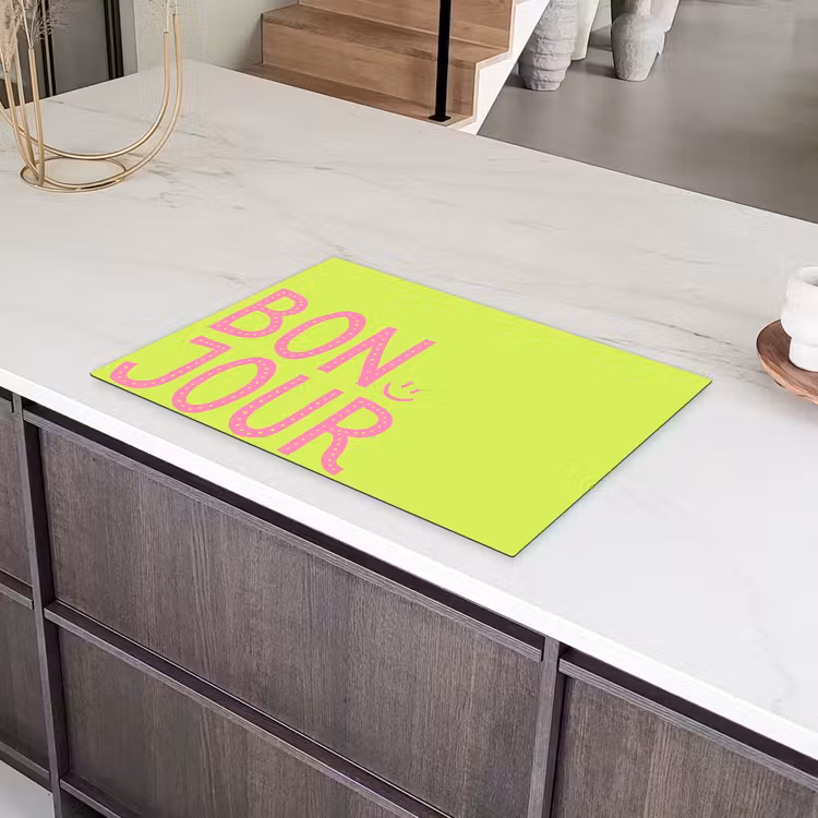 Groen - Smiley - Bonjour - Roze Inductie beschermer vinyl 3mm klein -sfeer8