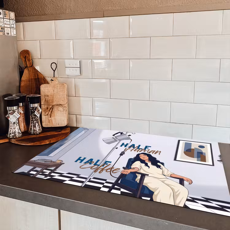 Half human, Half Coffee - Infuus - Koffie Inductie beschermer vinyl 3mm klein -sfeer3