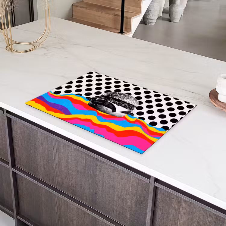 Hamburger - Stippen - Golven - Kleuren Inductie beschermer vinyl 3mm klein -sfeer8
