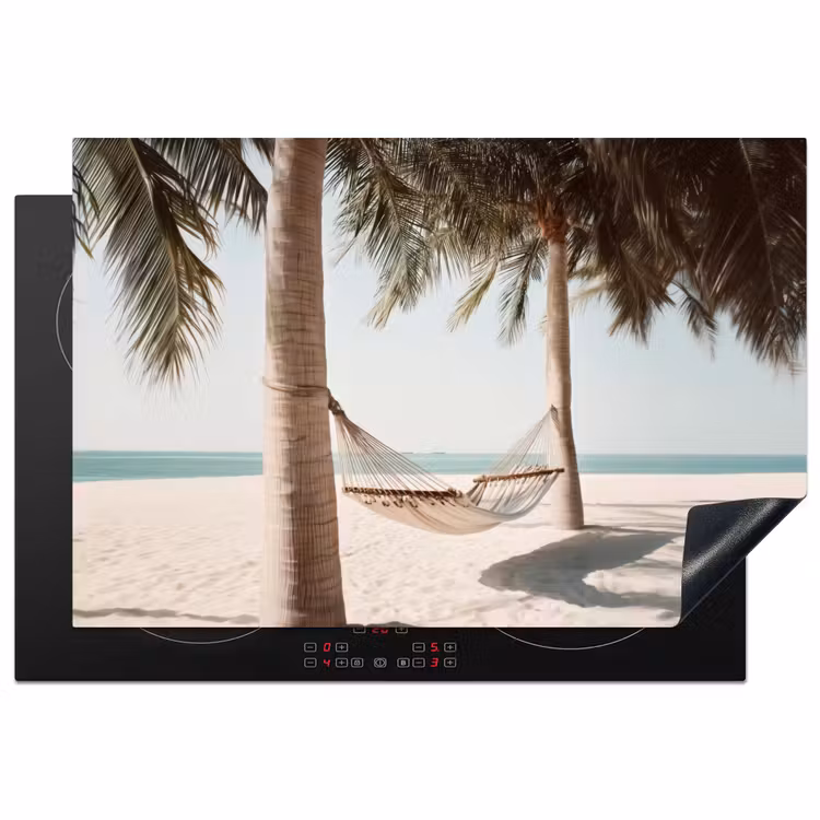 Hangmat - Palmbomen - Strand - Zee Inductie beschermer vinyl 3mm klein -3d