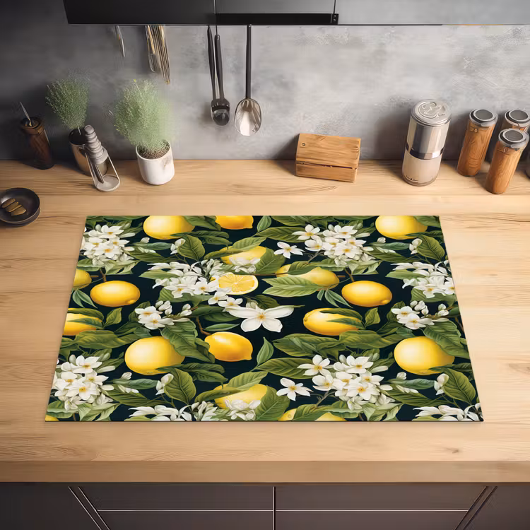 Hangende - Citroenen - Witte - Bloemetjes Inductie beschermer vinyl 3mm klein 276 -sfeer5