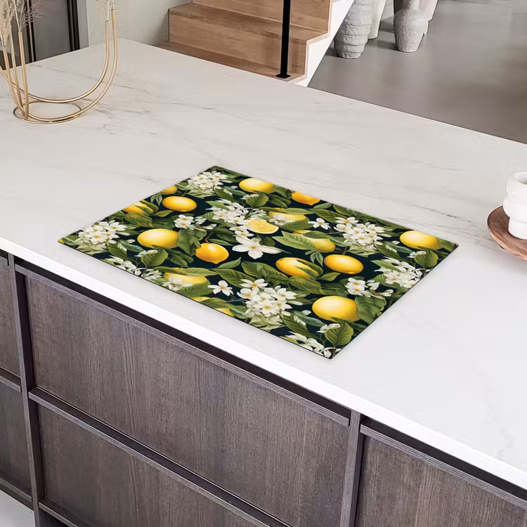 Hangende - Citroenen - Witte - Bloemetjes Inductie beschermer vinyl 3mm klein 276 -sfeer8