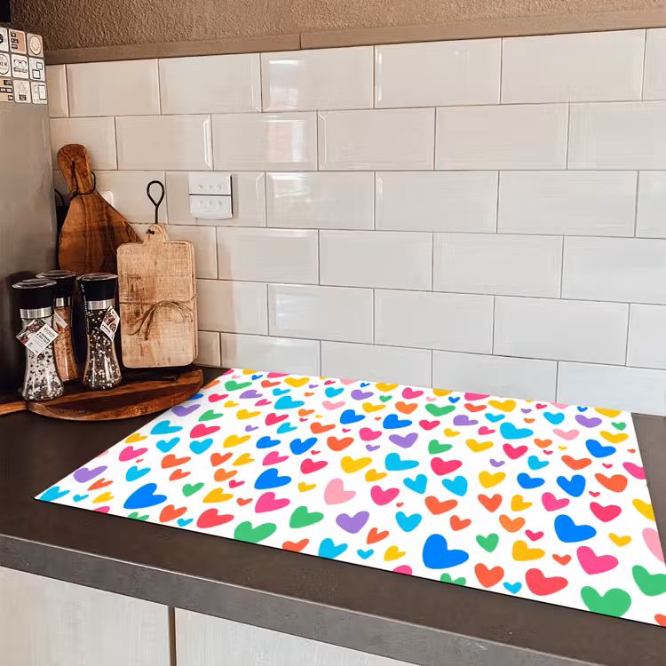 Hartjes - Kleurrijk - Patroon - Levendig Inductie beschermer vinyl 3mm klein -sfeer3