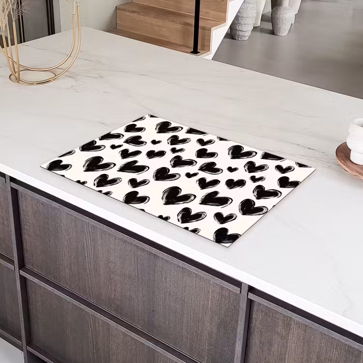Hartjes - Patroon - Zwart Inductie beschermer vinyl 3mm klein 276 -sfeer8
