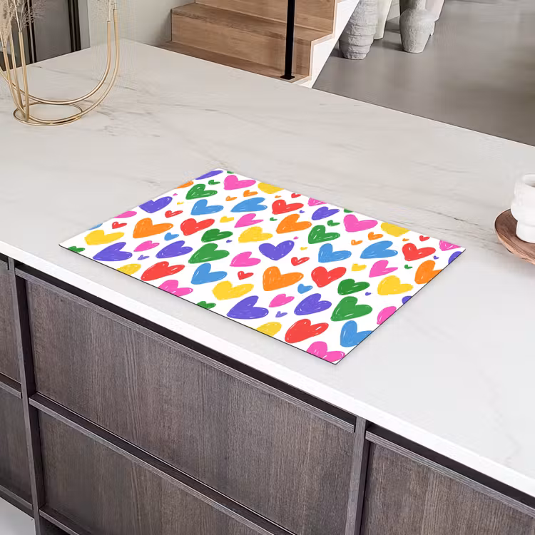 Hartjes - Patroon - Kleurrijk - Tekening Inductie beschermer vinyl 3mm klein -sfeer8