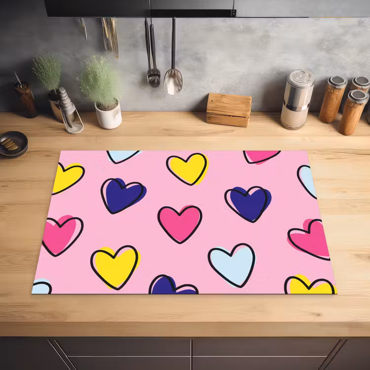 Hartjes - Valentijn - Patroon - Kleurrijk Inductie beschermer vinyl 3mm klein -sfeer5