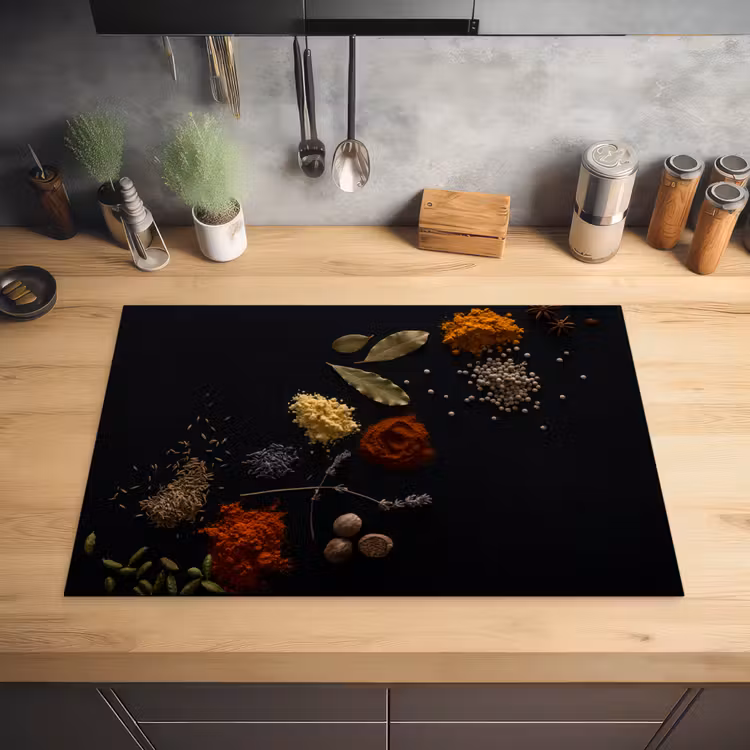Kruiden - Zwart - Specerijen - Keuken - Koken Inductie beschermer vinyl 3mm klein -sfeer5
