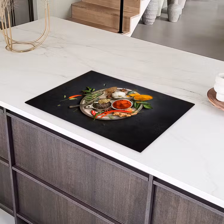 Kruiden - Bord - Peper - Zwart - Lepels - Zilver Inductie beschermer vinyl 3mm klein -sfeer8
