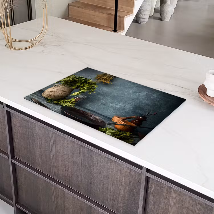 Kruiden - Specerijen - Pan - Mes - Grijs - Rustiek Inductie beschermer vinyl 3mm klein -sfeer8