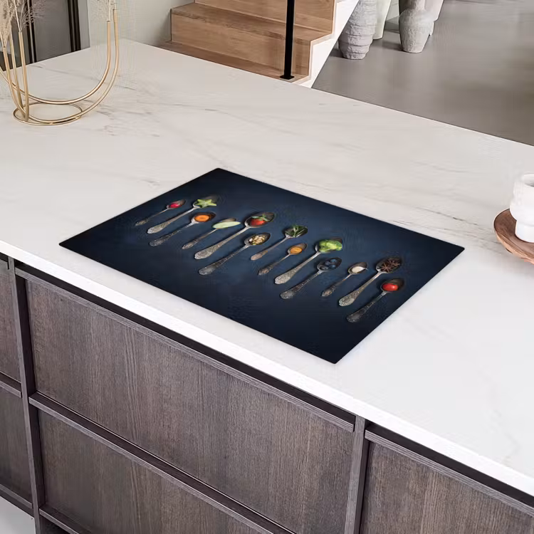 Kruiden - Lepel - Zilver - Specerijen - Industrieel Inductie beschermer vinyl 3mm klein -sfeer8