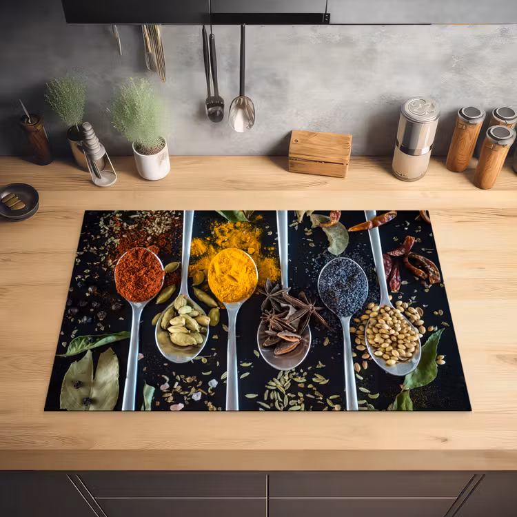 Kruiden - Lepel - Specerijen - Zwart - Keuken Inductie beschermer vinyl 3mm klein -sfeer5