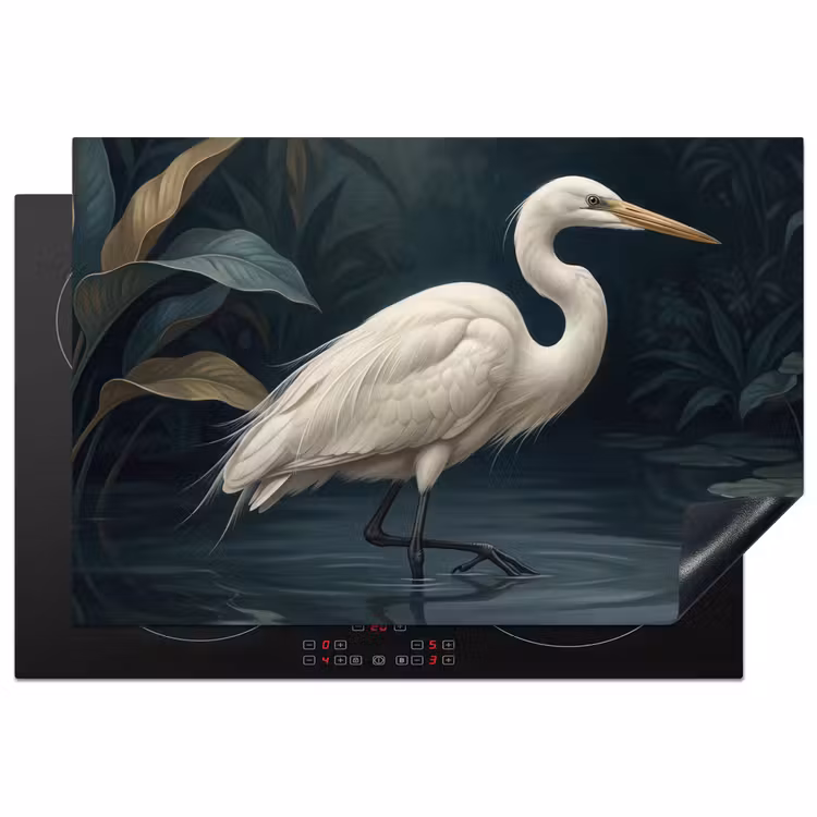 Reiger - Water - Natuur - Modern - Wit Inductie beschermer vinyl 3mm klein -3d